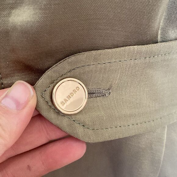 Sandro Gold Olive Green Sisteron Satin Zip Jumpsuit - Picture 7 of 16